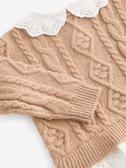 Tan Brown Collar Cable 100% Cotton Jumper (3mths-7yrs) - Image 6 of 8