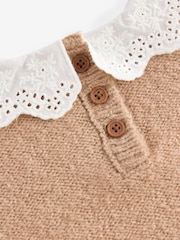 Tan Brown Collar Cable 100% Cotton Jumper (3mths-7yrs) - Image 7 of 8
