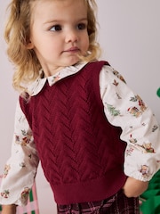 Burgundy Christmas Print Woven Sleeve 100% Cotton Jumper (3mths-7yrs) - Image 1 of 8