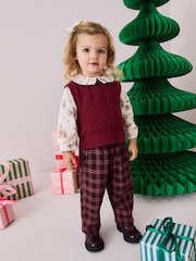 Burgundy Christmas Print Woven Sleeve 100% Cotton Jumper (3mths-7yrs) - Image 2 of 8