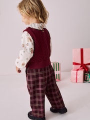 Burgundy Christmas Print Woven Sleeve 100% Cotton Jumper (3mths-7yrs) - Image 3 of 8