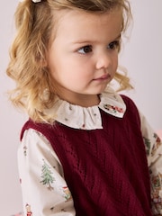 Burgundy Christmas Print Woven Sleeve 100% Cotton Jumper (3mths-7yrs) - Image 4 of 8