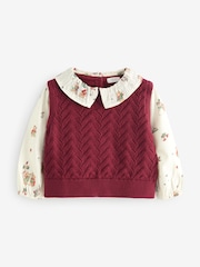 Burgundy Christmas Print Woven Sleeve 100% Cotton Jumper (3mths-7yrs) - Image 5 of 8