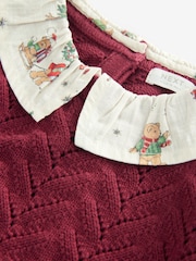 Burgundy Christmas Print Woven Sleeve 100% Cotton Jumper (3mths-7yrs) - Image 7 of 8