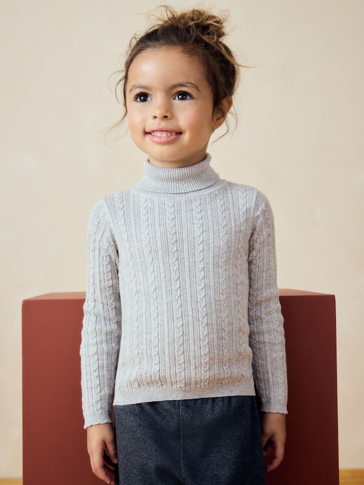 Grey Roll Neck Cardigan (3mths-10yrs) - Image 1 of 8 Grey Roll Neck Cardigan (3mths-10yrs) - Image 1 of 8