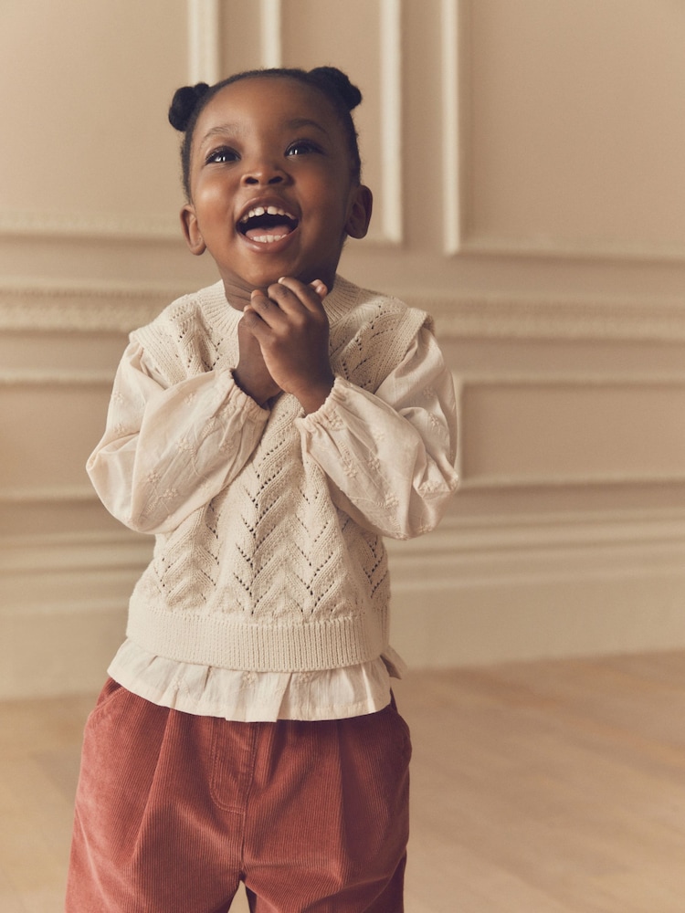 Ecru Mock Layer 100% Cotton Jumper and Trousers Set (3mths-7yrs) - Image 4 of 8