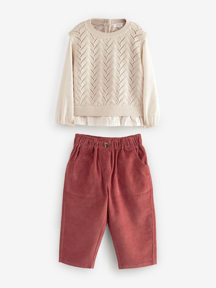 Ecru Mock Layer 100% Cotton Jumper and Trousers Set (3mths-7yrs) - Image 5 of 8
