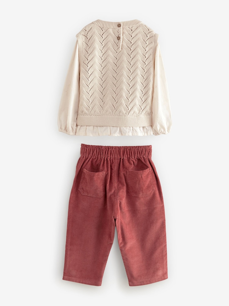 Ecru Mock Layer 100% Cotton Jumper and Trousers Set (3mths-7yrs) - Image 6 of 8