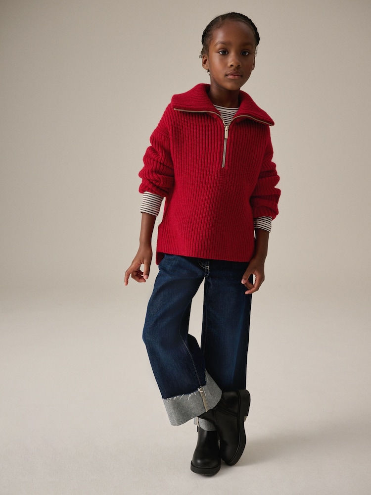 Red Zip Neck Jumper (3-16yrs) - Image 1 of 9 Red Zip Neck Jumper (3-16yrs) - Image 1 of 9