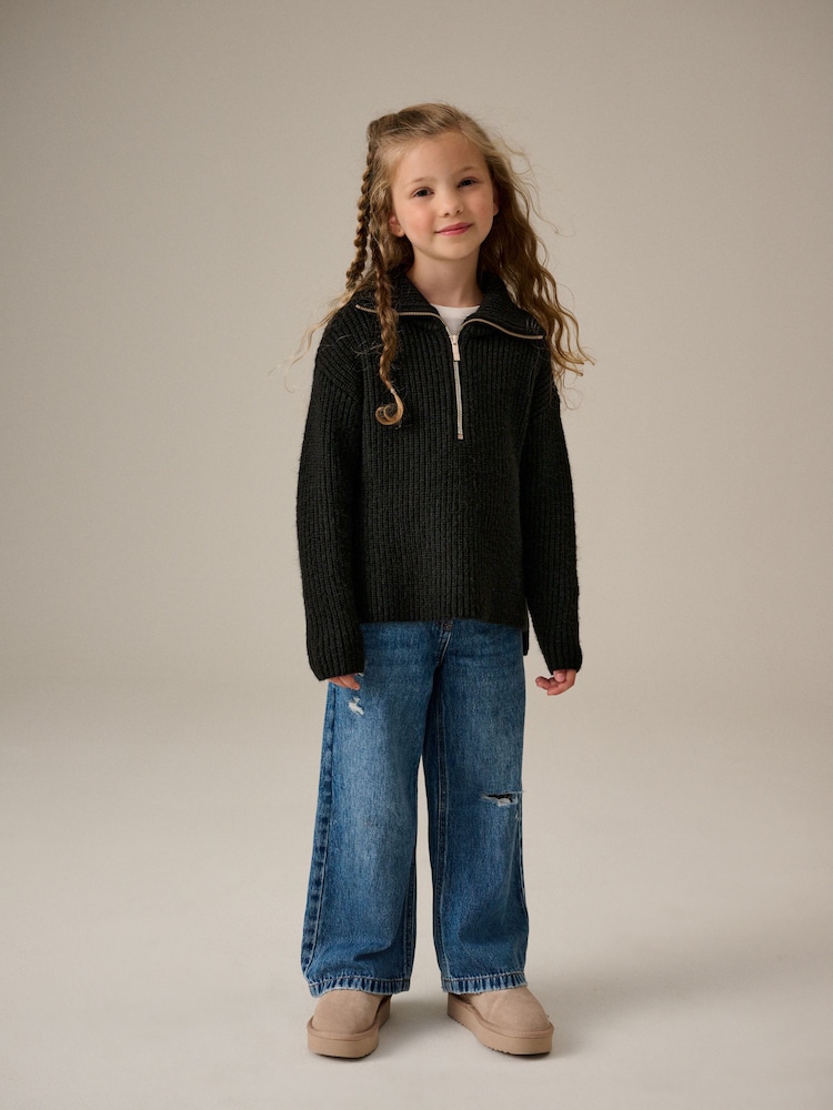 Black Zip Neck Jumper (3-16yrs) - Image 2 of 7 Black Zip Neck Jumper (3-16yrs) - Image 2 of 7