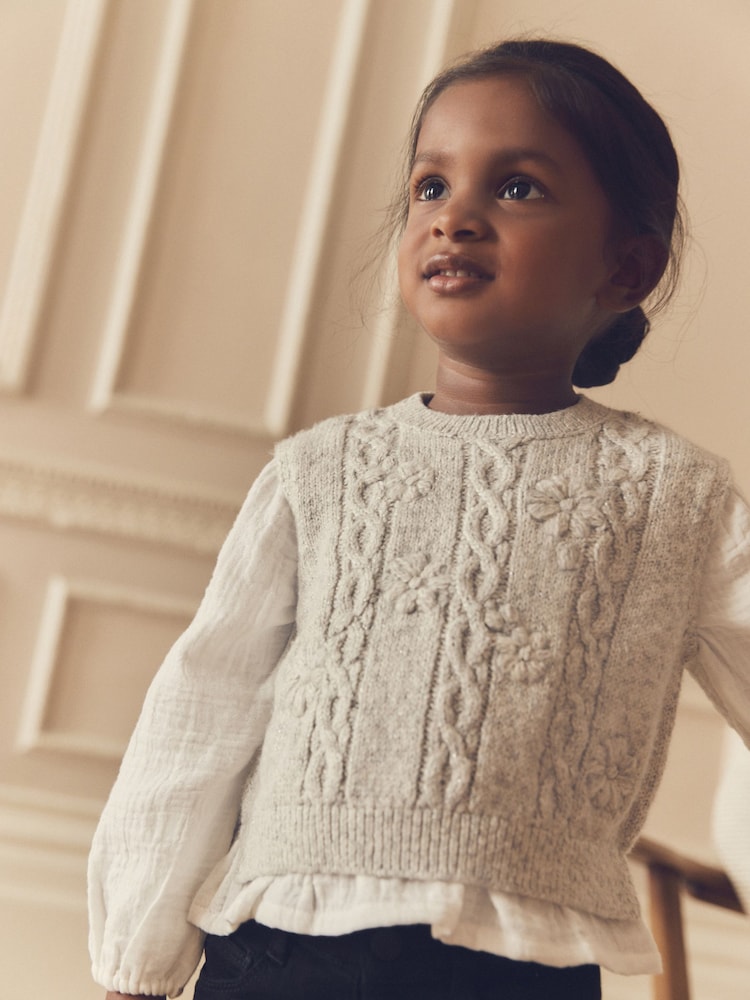 Grey 100% Cotton Mock Layer Knit Jumper (3mths-7yrs) - Image 1 of 7