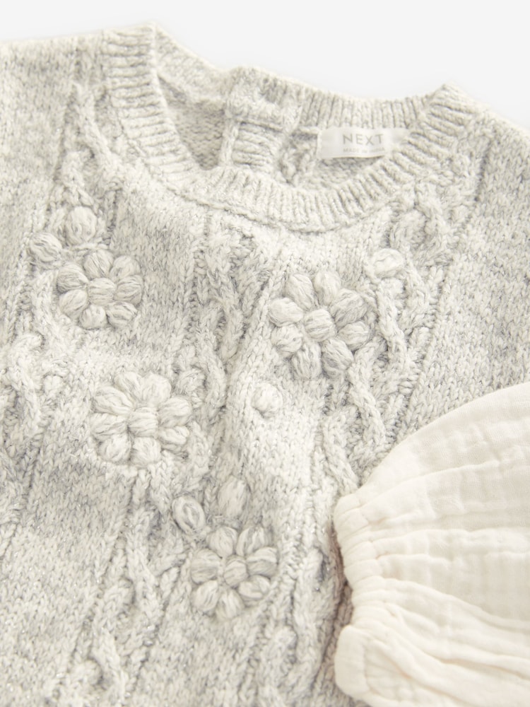 Grey 100% Cotton Mock Layer Knit Jumper (3mths-7yrs) - Image 7 of 7