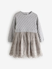 Silver 2-in-1 Occasion Long Sleeve Knitted Jumper Dress (3mths-10yrs) - Image 1 of 4