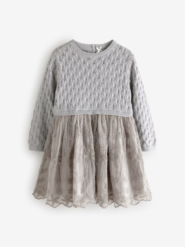 Silver 2-in-1 Occasion Long Sleeve Knitted Jumper Dress (3mths-10yrs) - Image 1 of 4