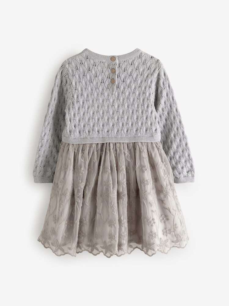 Silver 2-in-1 Occasion Long Sleeve Knitted Jumper Dress (3mths-10yrs) - Image 2 of 4