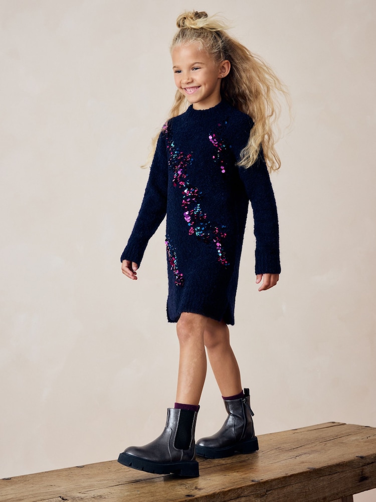 Navy Sequin Jumper Dress (3-16yrs) - Image 1 of 7