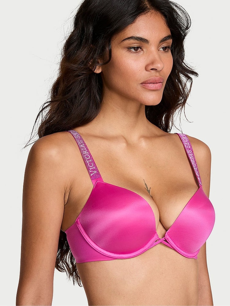 Victoria's Secret Pink Fire Add 2 Cups Push Up Bombshell Shine Strap Bra - Image 1 of 3 Victoria's Secret Pink Fire Add 2 Cups Push Up Bombshell Shine Strap Bra - Image 1 of 3