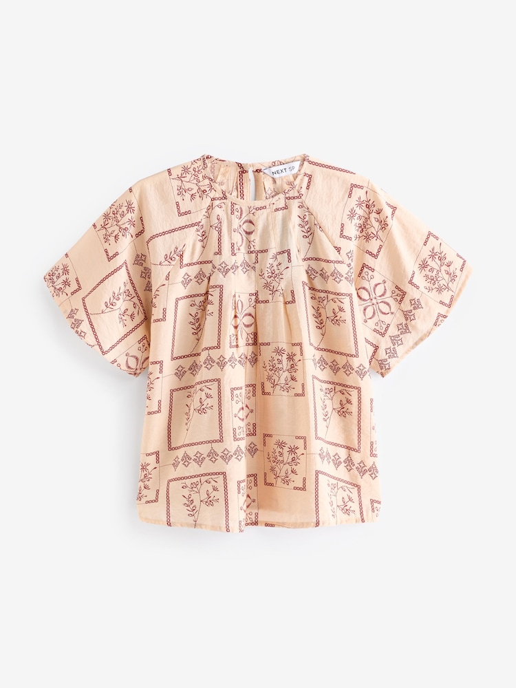 Ecru/Pink Pintuck Sleeve Blouse - Image 1 of 1