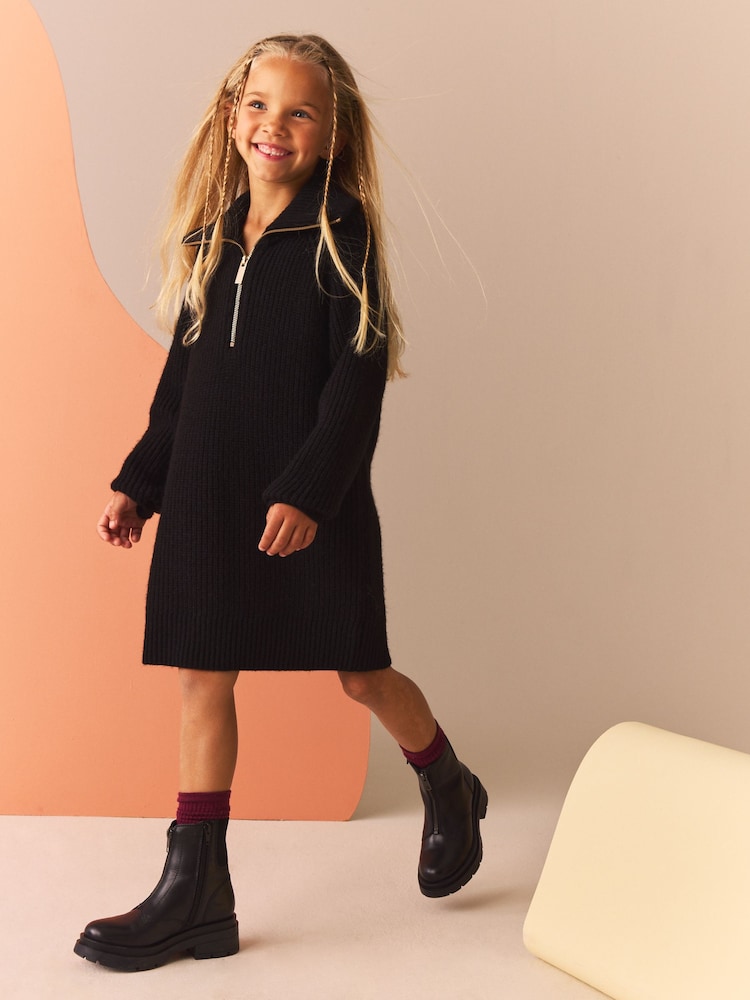 Black Zip Jumper Dress (3-16yrs) - Image 1 of 9