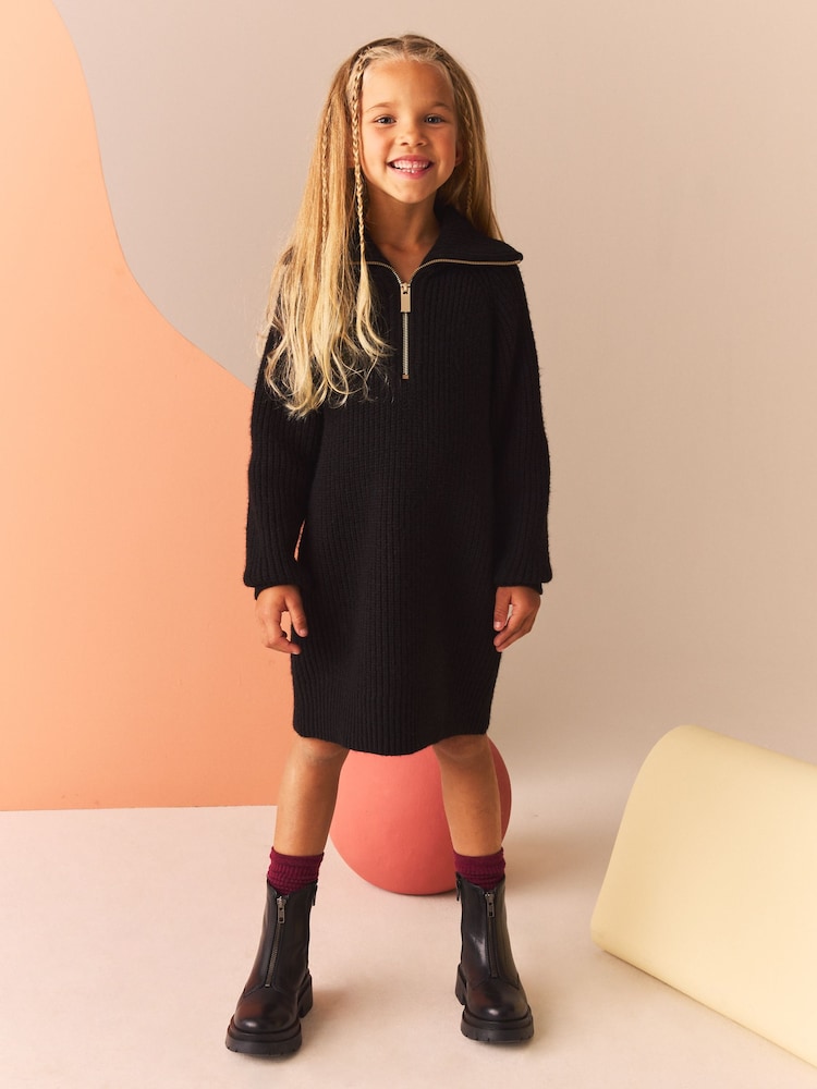 Black Zip Jumper Dress (3-16yrs) - Image 2 of 9