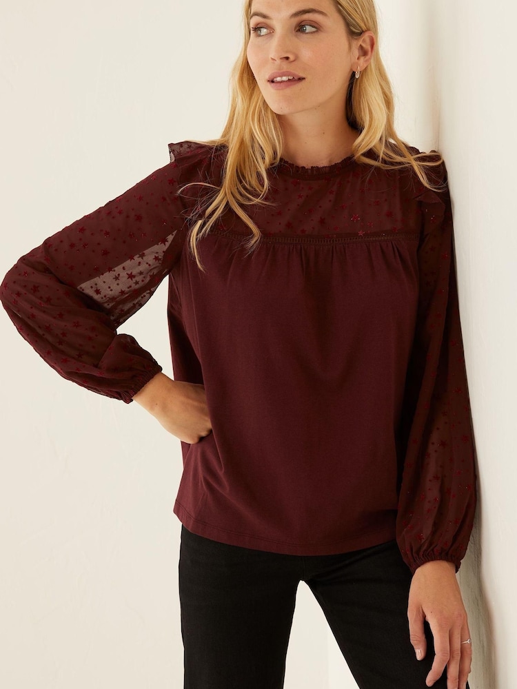 FatFace Purple Stella Star Jersey Top - Image 1 of 4