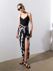 French Connection Black/White Tie Side Check Sarong - Image 1 of 5