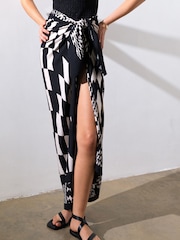 French Connection Black/White Tie Side Check Sarong - Image 2 of 5