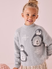 Grey Christmas Penguin Jumper (3-16yrs) - Image 1 of 9