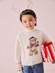 Ecru Christmas Bear Jumper (3-16yrs) - Image 1 of 7