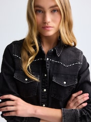 Noir clouté - Chemise occidentale ajustée avec coutures Denim - Image 1 of 8