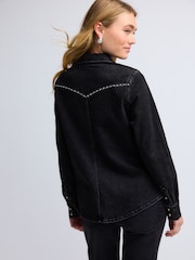 Noir clouté - Chemise occidentale ajustée avec coutures Denim - Image 4 of 8