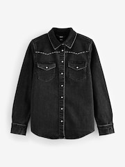 Noir clouté - Chemise occidentale ajustée avec coutures Denim - Image 6 of 8