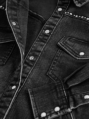 Noir clouté - Chemise occidentale ajustée avec coutures Denim - Image 7 of 8