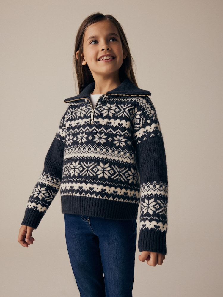 Black/White Matching Family Kids Christmas Fairisle Pattern Jumper (3-16yrs) - Image 1 of 9