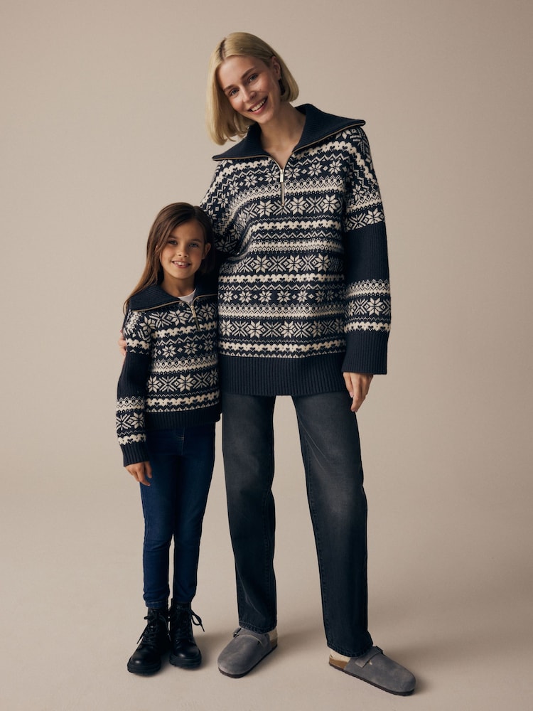 Black/White Matching Family Kids Christmas Fairisle Pattern Jumper (3-16yrs) - Image 2 of 9