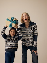 Black/White Matching Family Kids Christmas Fairisle Pattern Jumper (3-16yrs) - Image 5 of 9