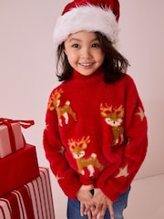 Red Fluffy Reindeer Jumper (3-16yrs) (3-16yrs) - Image 1 of 8