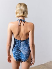 French Connection Denim Print Halterneck Swimsuit - Image 4 of 4
