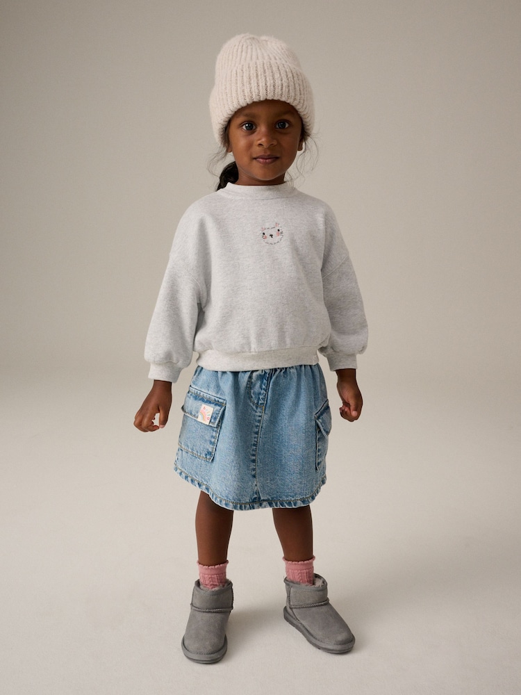 Grey 100% Cotton Sweatshirt and Denim Skirt Set (3mths-7yrs) - Image 1 of 8