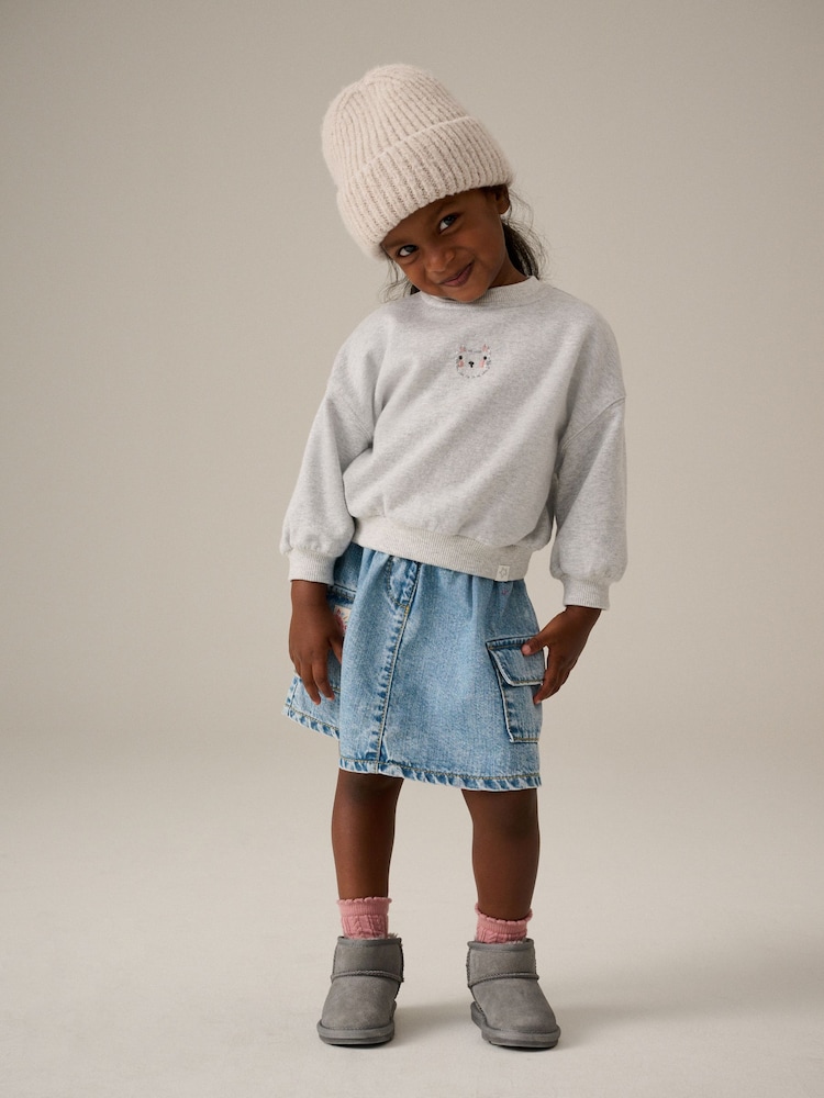 Grey 100% Cotton Sweatshirt and Denim Skirt Set (3mths-7yrs) - Image 2 of 8