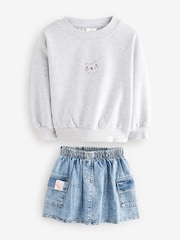 Grey 100% Cotton Sweatshirt and Denim Skirt Set (3mths-7yrs) - Image 5 of 8
