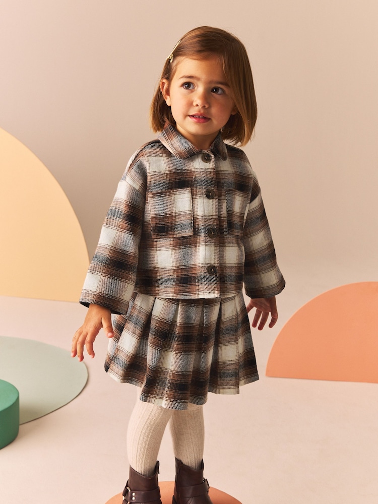Neutral 100% Cotton Check Shirt and Skirt Set (3mths-7yrs) - Image 1 of 6