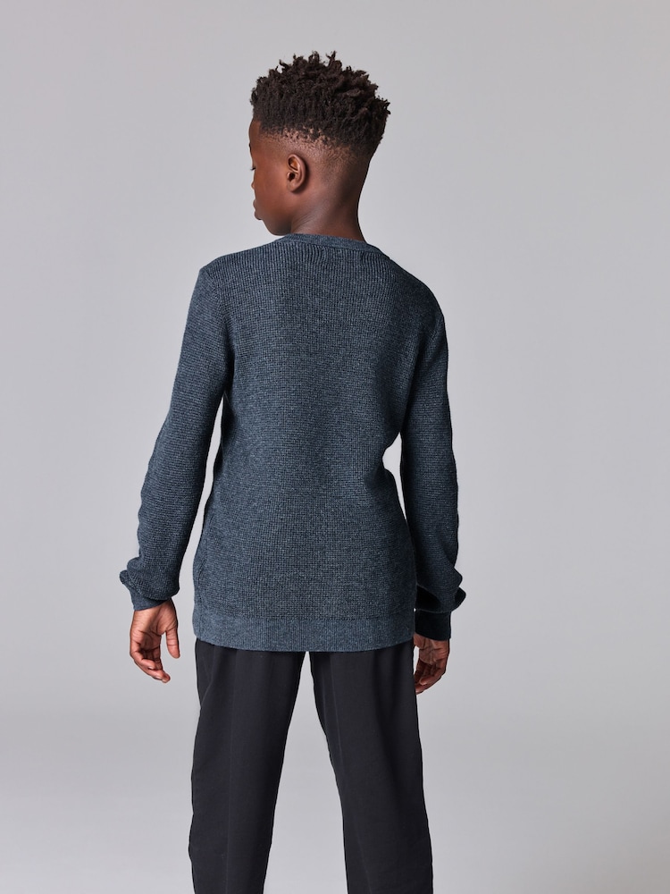 smALLSAINTS Navy Boys Waffle Knitted Jumper - Image 2 of 7