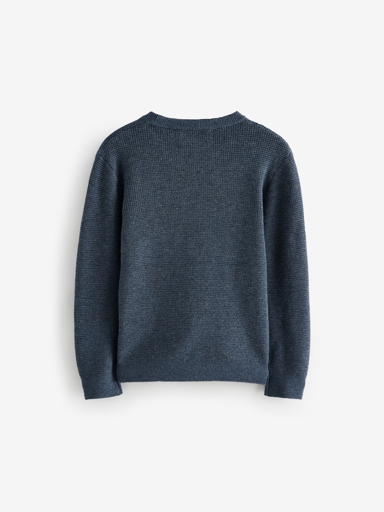 Marineblauw - smALLSAINTS Boys Waffle Knitted Jumper - Image 5 of 7