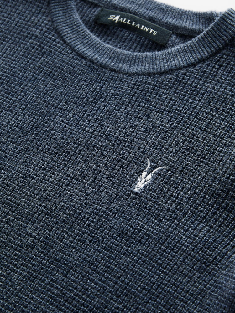 Marineblauw - smALLSAINTS Boys Waffle Knitted Jumper - Image 6 of 7