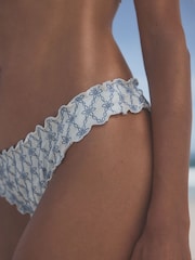 Blanc/Bleu - Bas de bikini brodé à jambe haute - Image 5 of 7