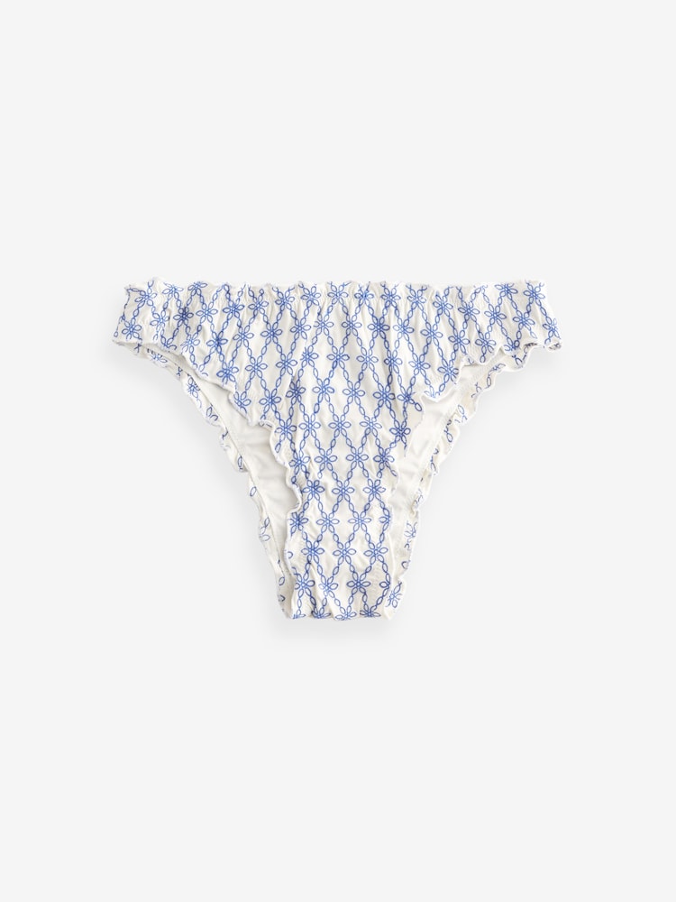 Blanc/Bleu - Bas de bikini brodé à jambe haute - Image 7 of 7
