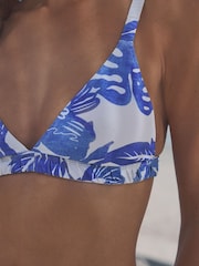 White/Blue Ruched Triangle Bikini Top - Image 5 of 7