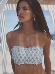 White/Blue Embroidered Bandeau Bikini Top - Image 1 of 5