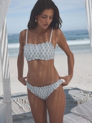 White/Blue Embroidered Bandeau Bikini Top - Image 2 of 5